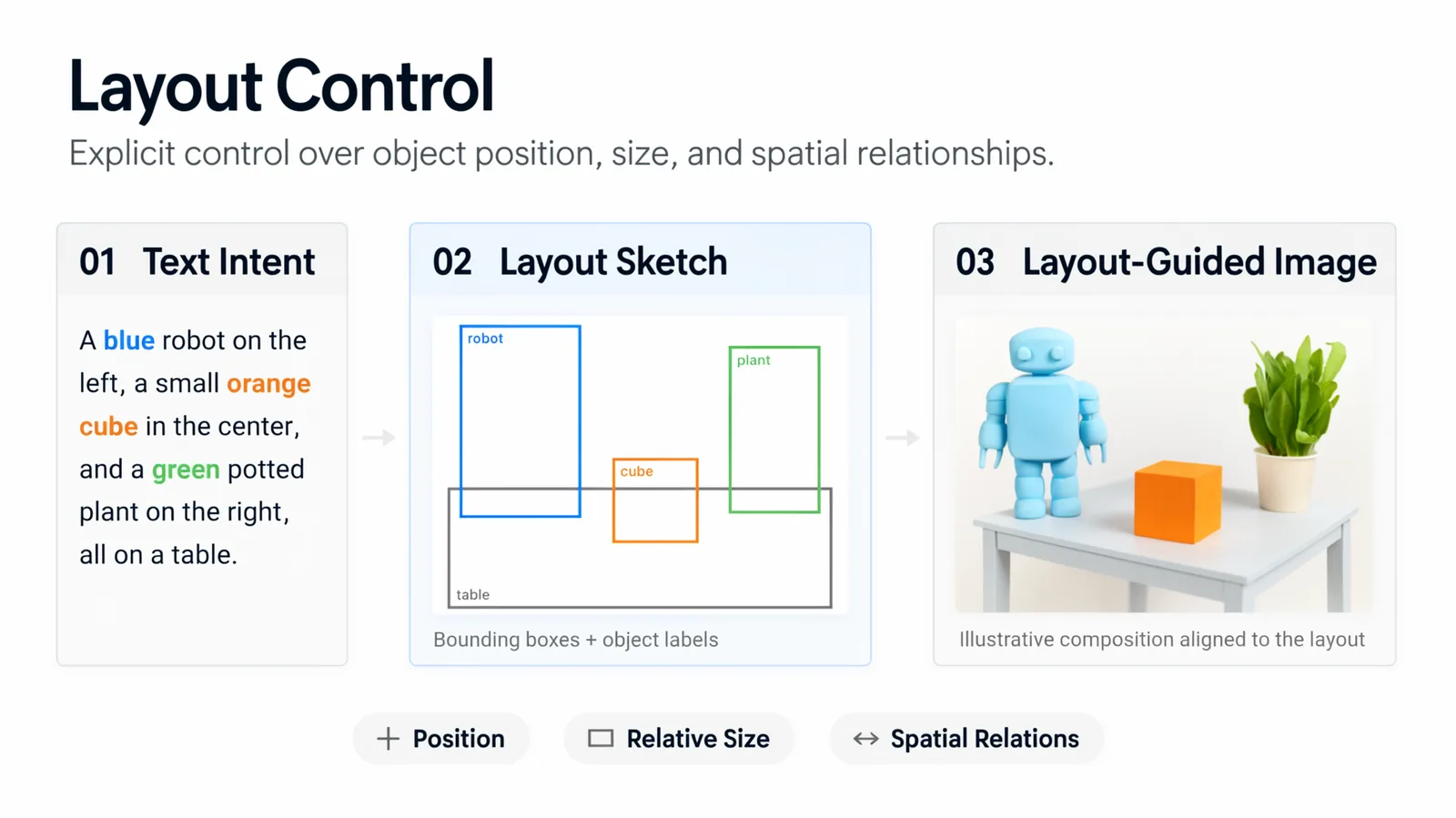 Official MOSS-Image figure: text intent, layout sketch with boxes, and the generated image
